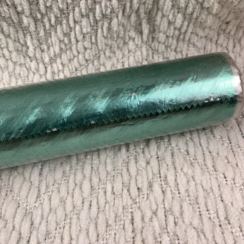 Vtg Christmas Wrapping Paper Foil Metallic Green Shiny MCM Texture NOS Lance USA